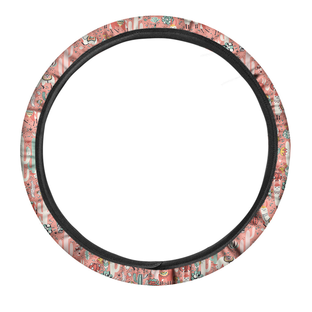 Happy Llama Pattern Print Car Steering Wheel Cover