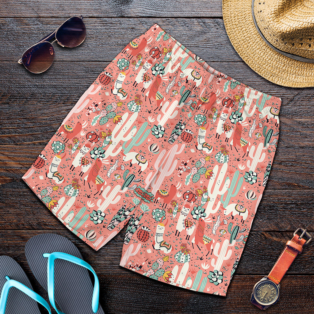 Happy Llama Pattern Print Men's Shorts