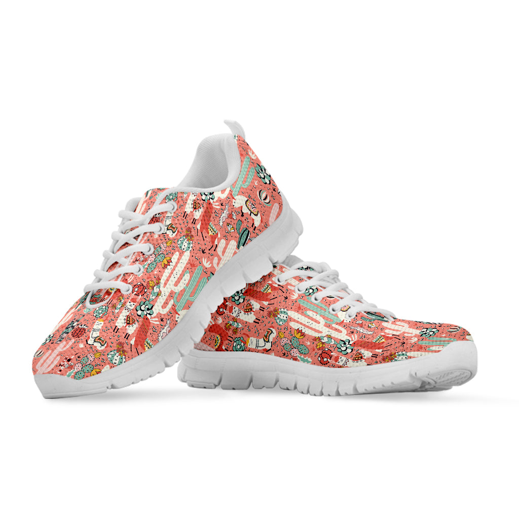 Happy Llama Pattern Print White Sneakers