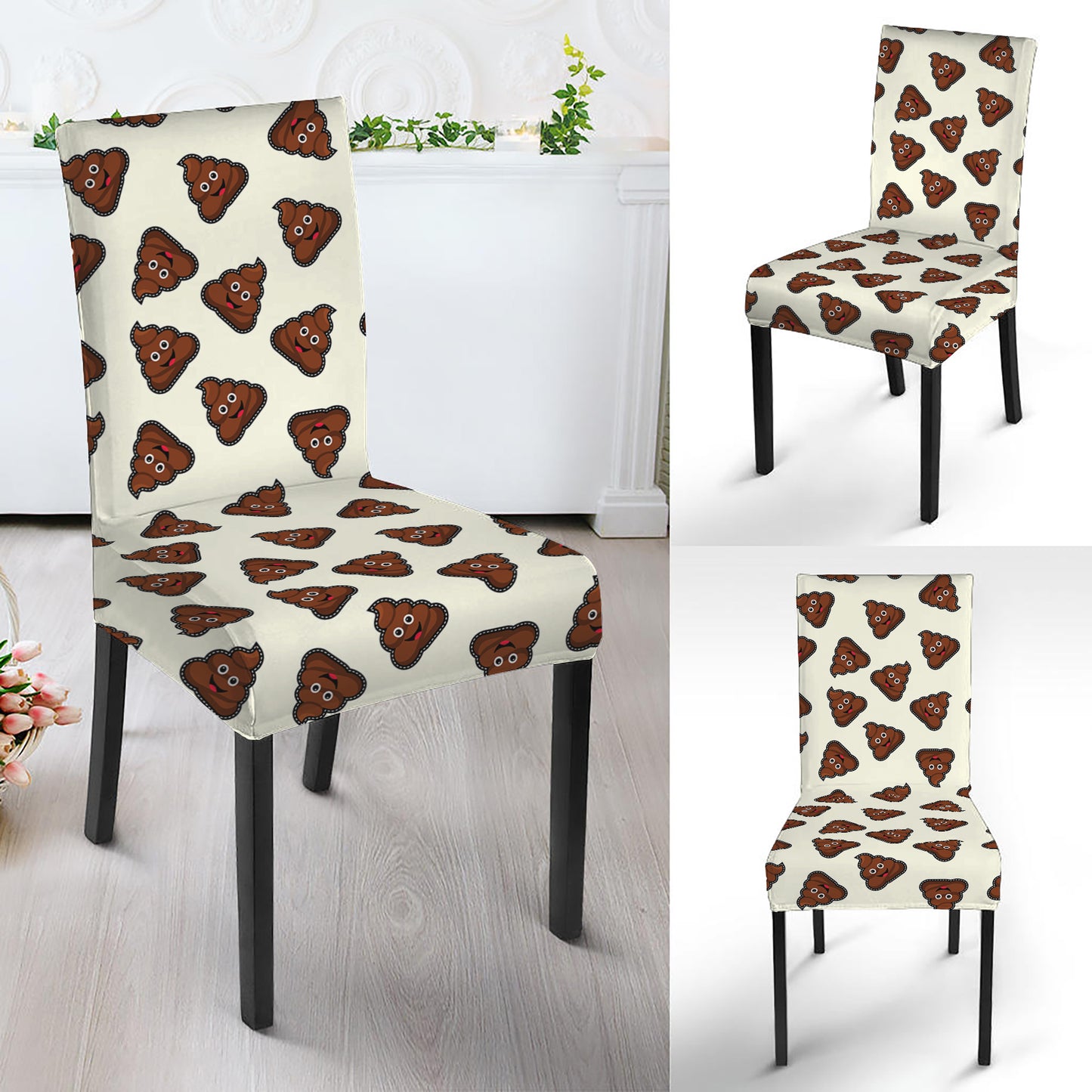 Happy Poop Pattern Print Dining Chair Slipcover