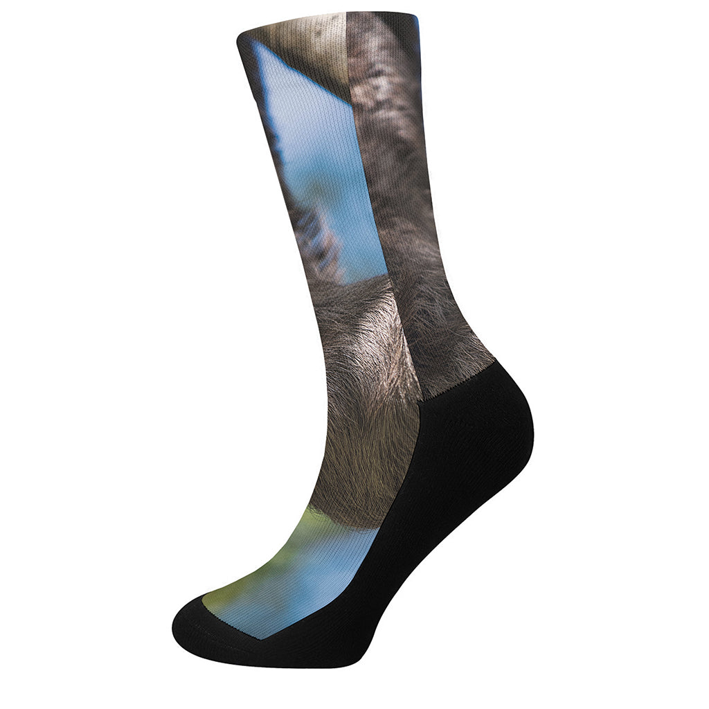 Happy Sloth Print Crew Socks