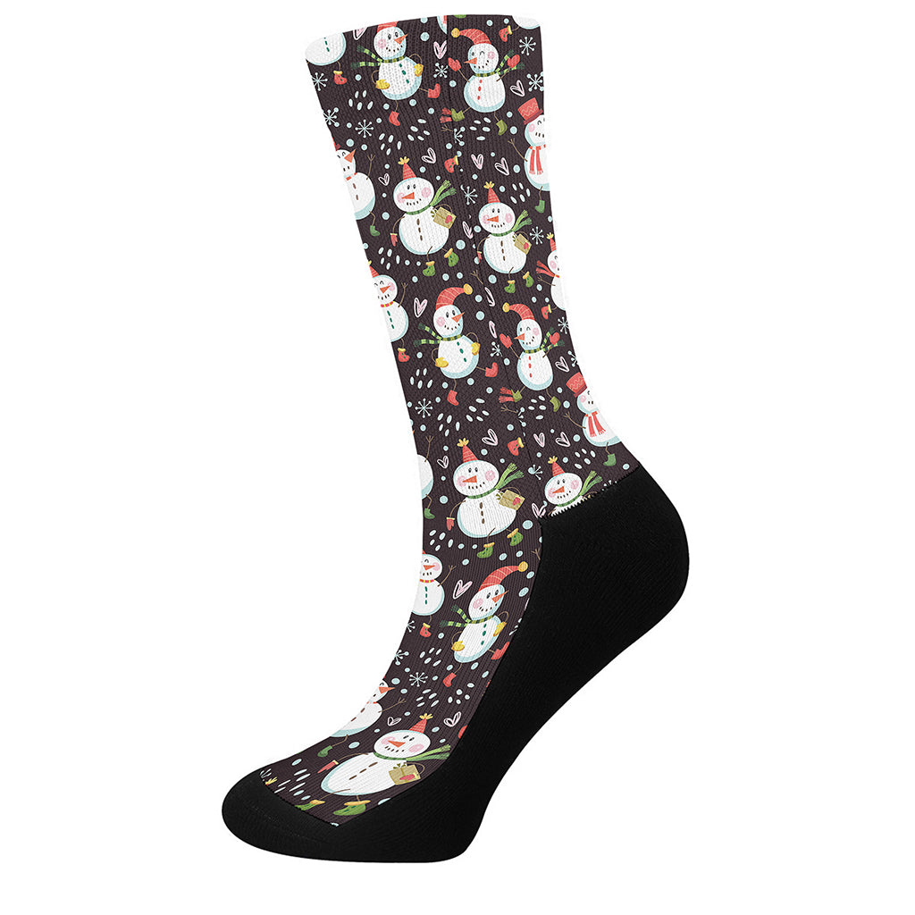 Happy Snowman Pattern Print Crew Socks