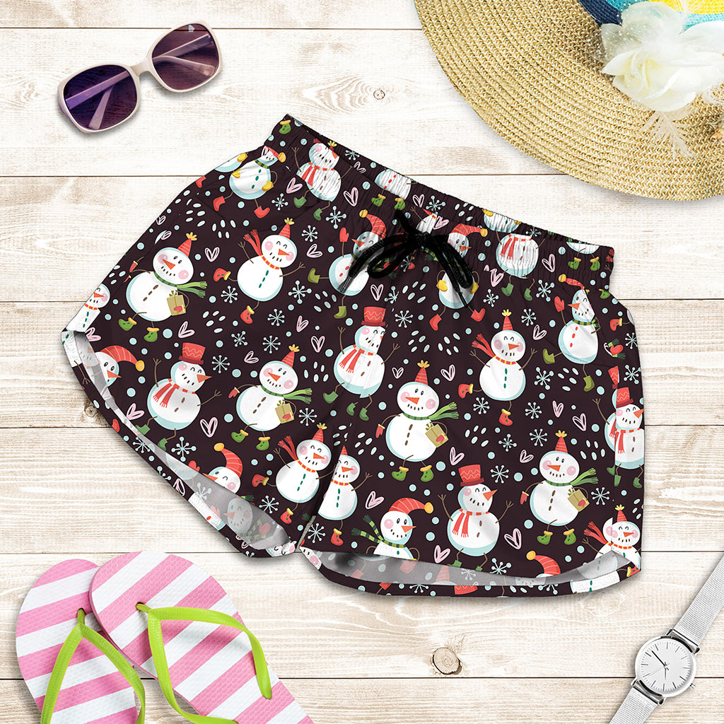 Happy Snowman Pattern Print Women's Shorts