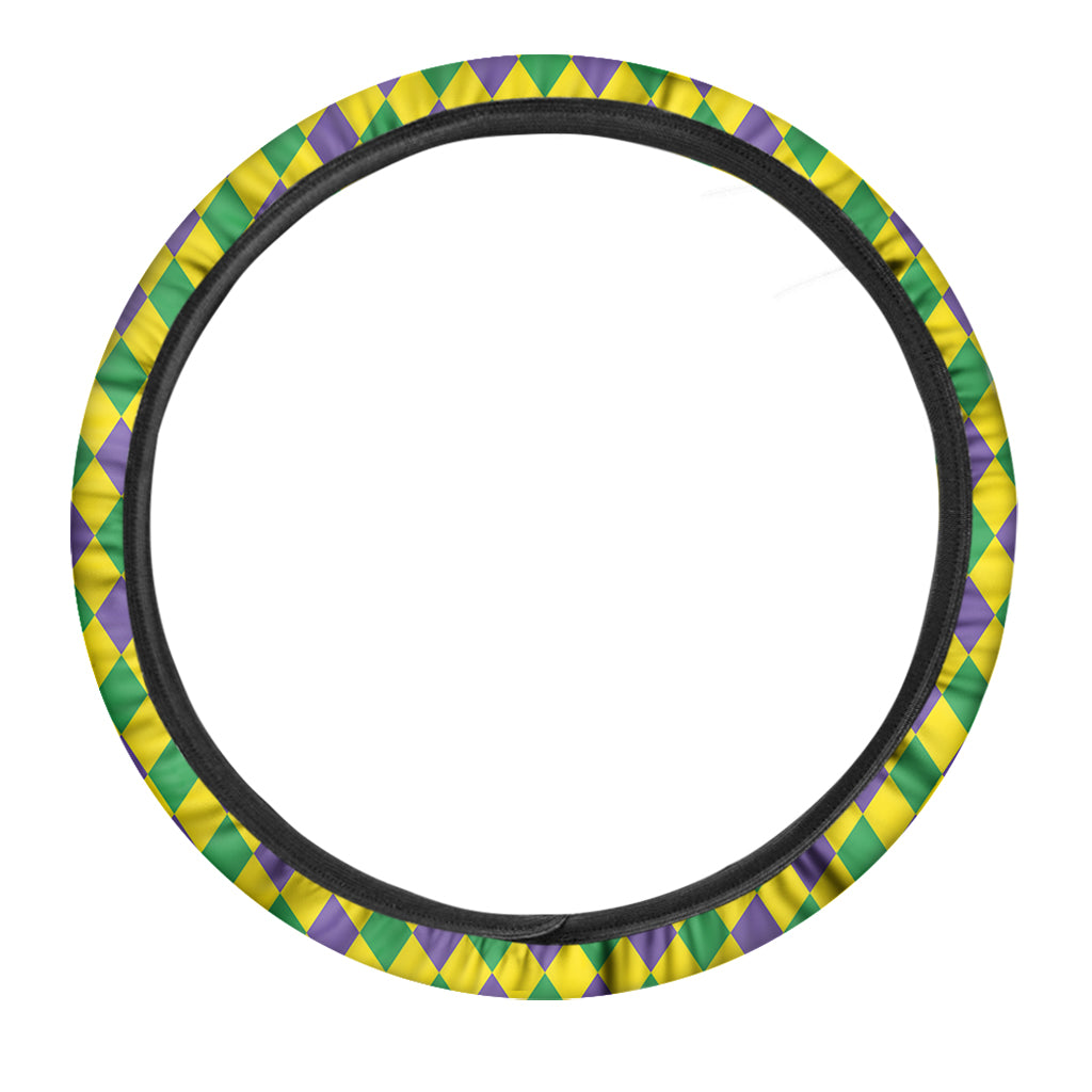 Harlequin Mardi Gras Pattern Print Car Steering Wheel Cover
