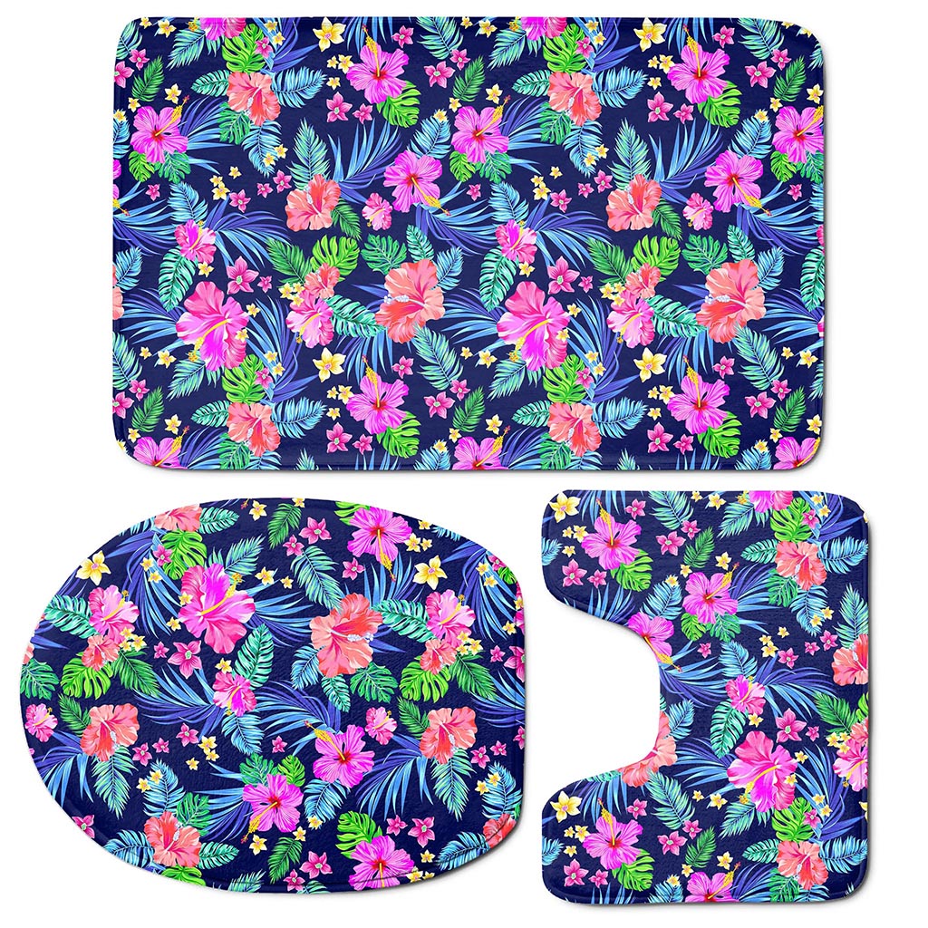 Hawaii Exotic Flowers Pattern Print 3 Piece Bath Mat Set