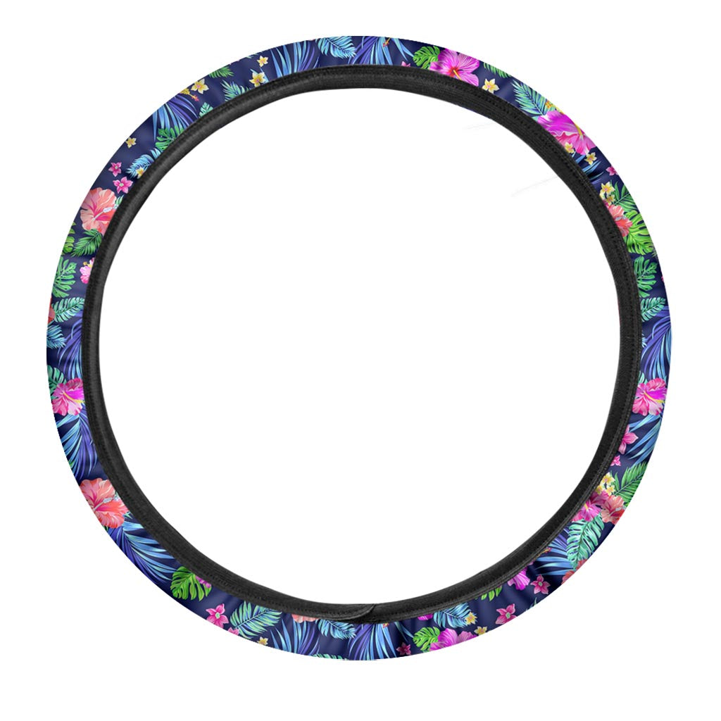 Hawaii Exotic Flowers Pattern Print Car Steering Wheel Cover