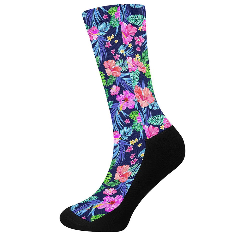 Hawaii Exotic Flowers Pattern Print Crew Socks