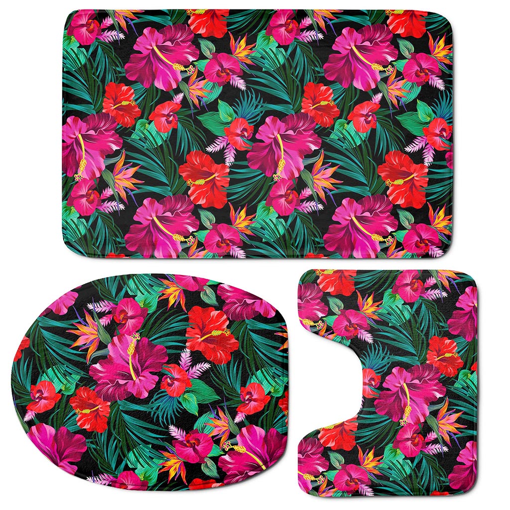 Hawaii Floral Flowers Pattern Print 3 Piece Bath Mat Set