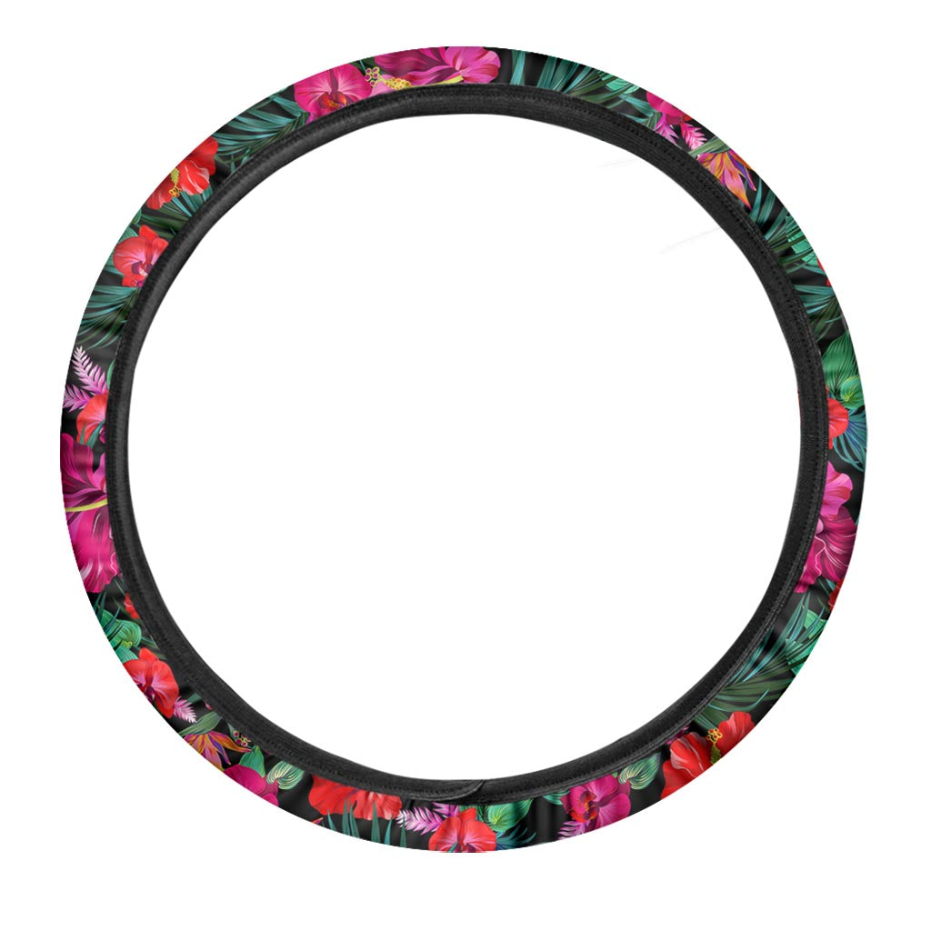Hawaii Floral Flowers Pattern Print Car Steering Wheel Cover