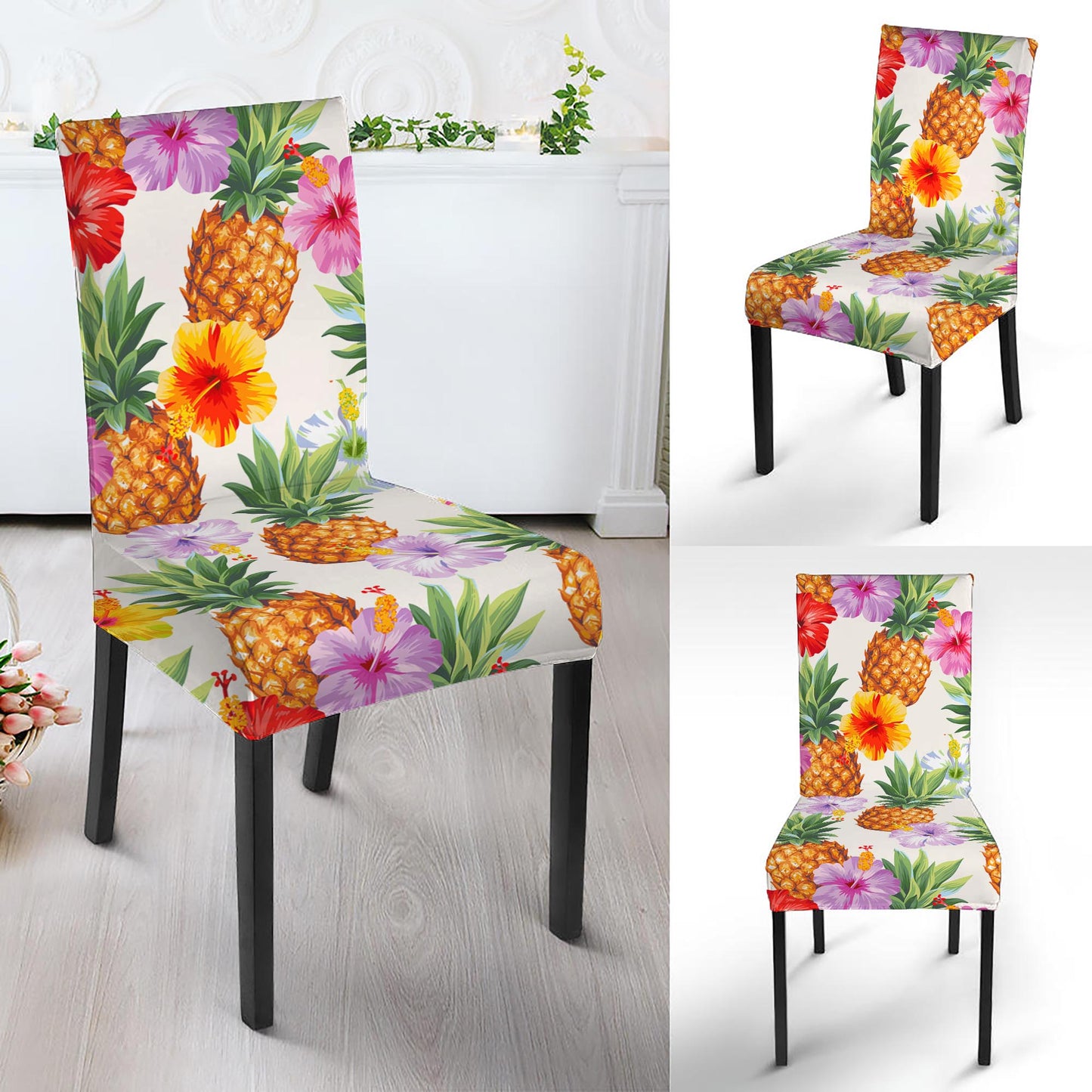 Hawaii Hibiscus Pineapple Pattern Print Dining Chair Slipcover