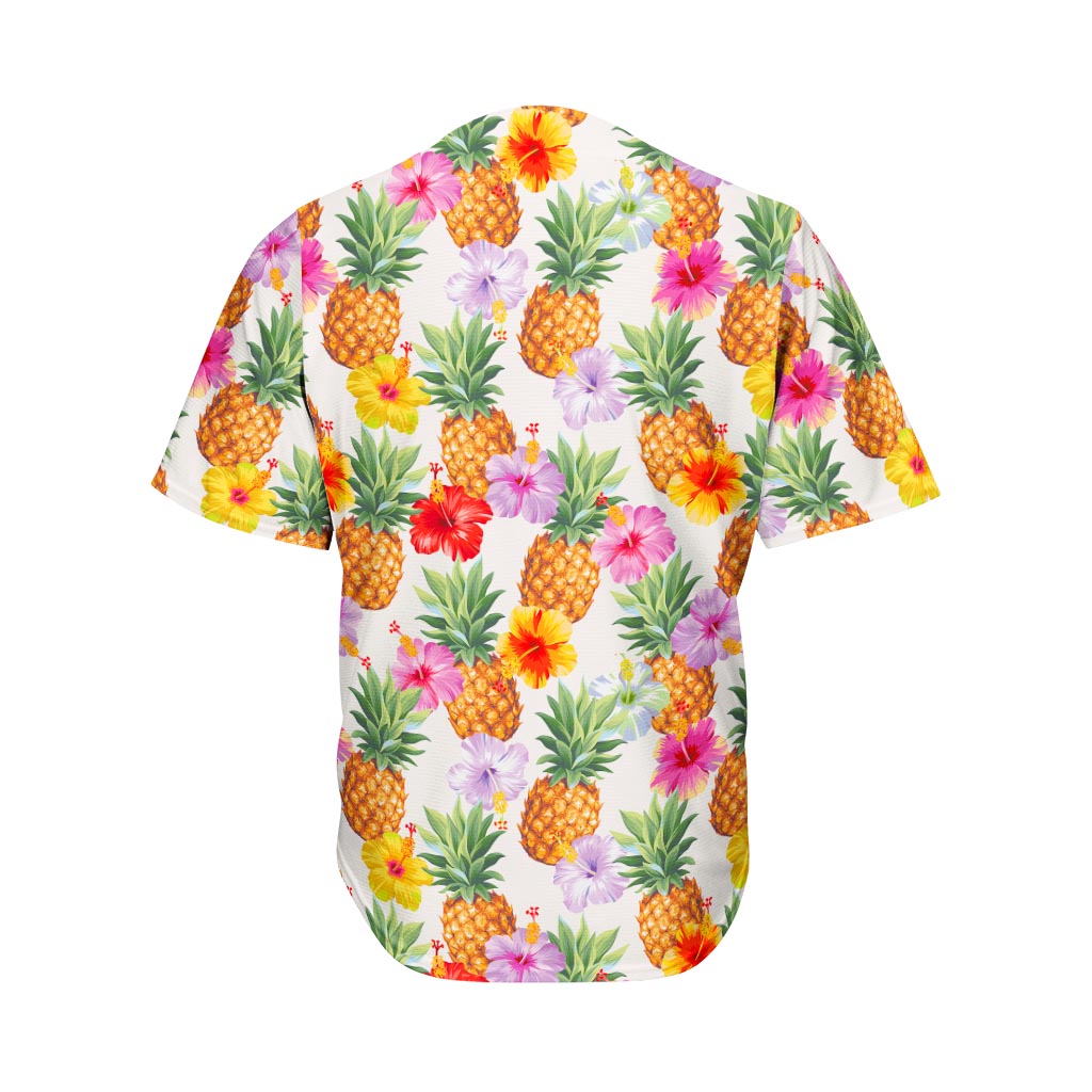 Hawaii Hibiscus Pineapple Pattern Print Men's Baseball Jersey