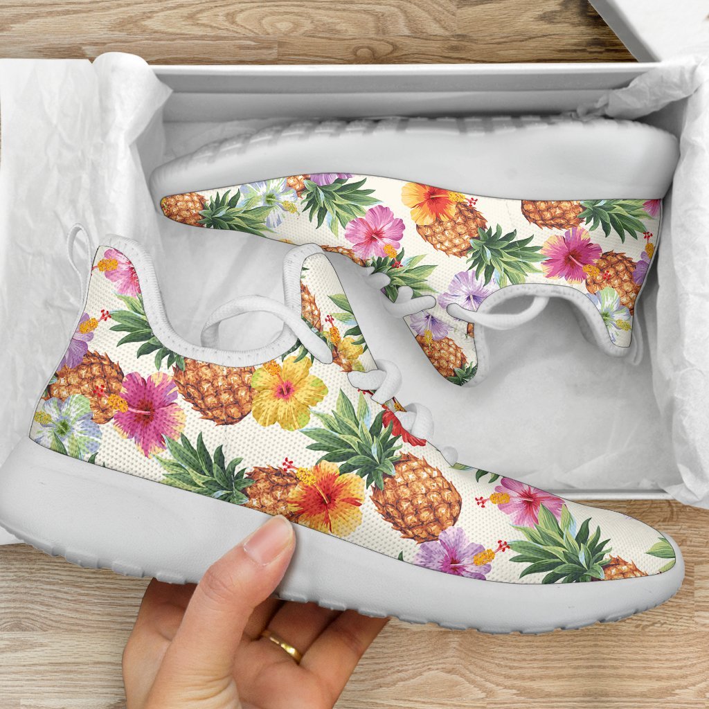 Hawaii Hibiscus Pineapple Pattern Print Mesh Knit Shoes GearFrost