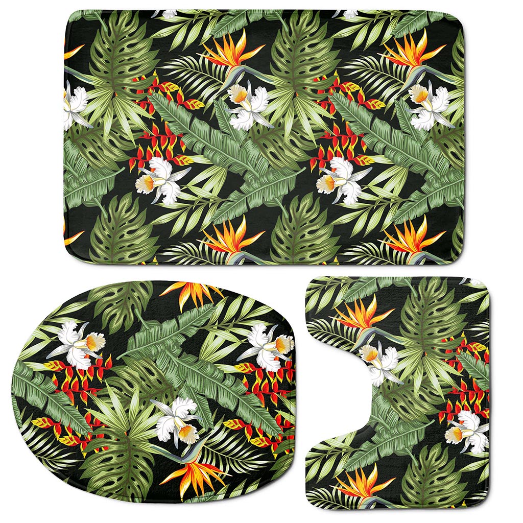 Hawaii Tropical Plants Pattern Print 3 Piece Bath Mat Set