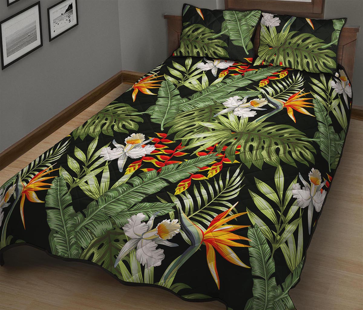 Hawaii Tropical Plants Pattern Print Quilt Bed Set