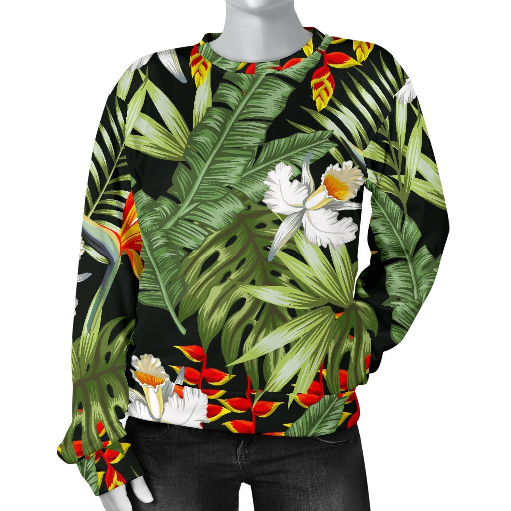 Hawaii Tropical Plants Pattern Print Women's Crewneck Sweatshirt GearFrost