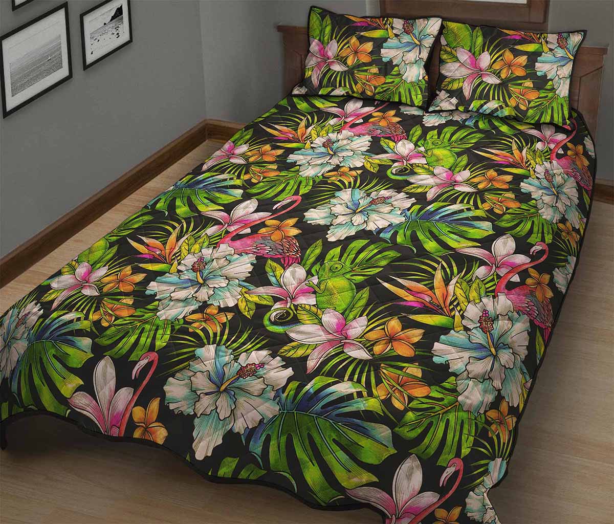 Hawaiian Aloha Tropical Pattern Print Quilt Bed Set