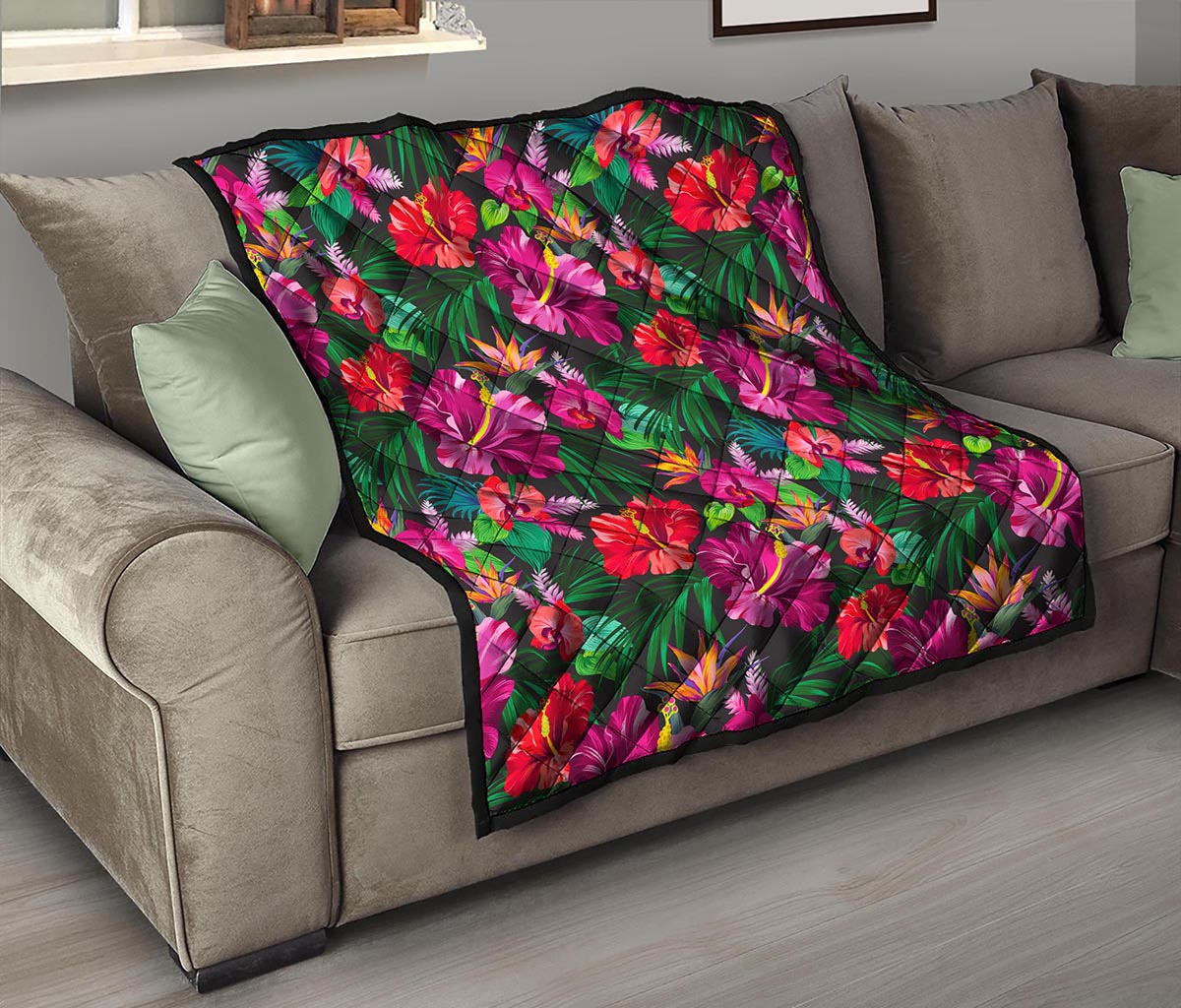 Hawaiian Floral Flowers Pattern Print Quilt