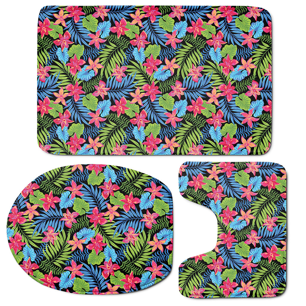 Hawaiian Floral Pattern Print 3 Piece Bath Mat Set