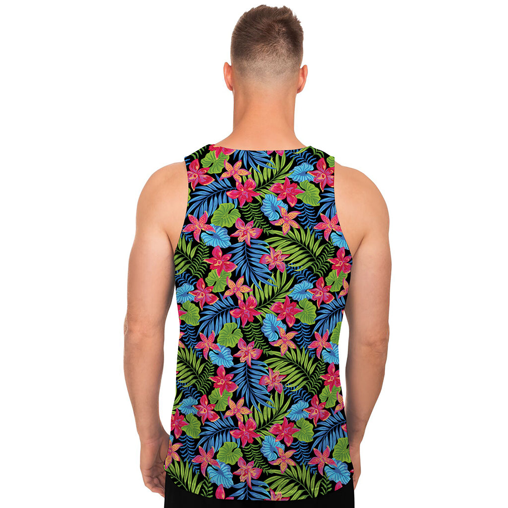 Hawaiian Floral Pattern Print Men's Tank Top