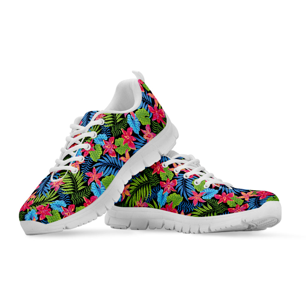 Hawaiian Floral Pattern Print White Sneakers