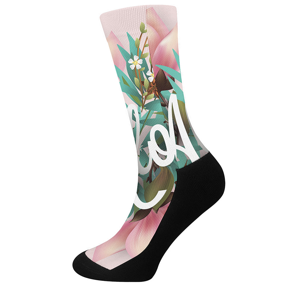 Hawaiian Flower Aloha Print Crew Socks