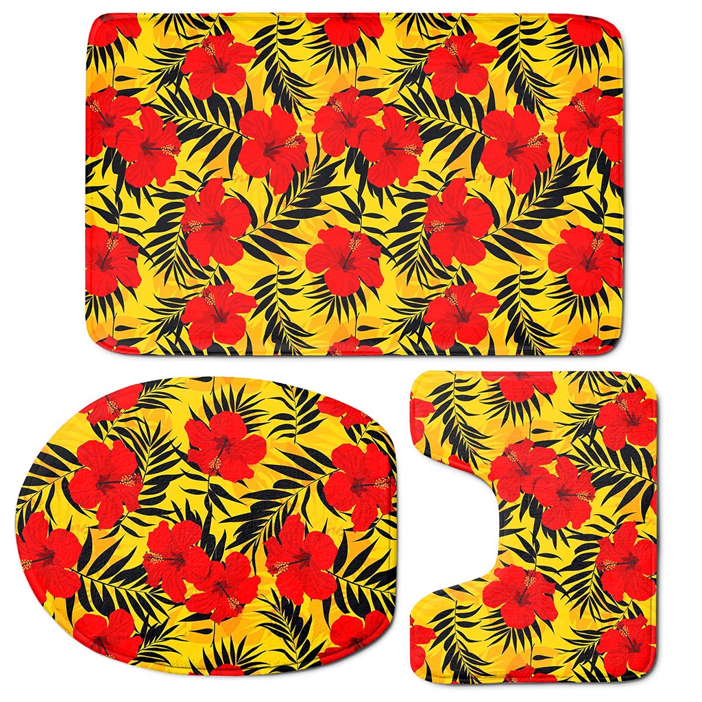 Hawaiian Hibiscus Flowers Pattern Print 3 Piece Bath Mat Set