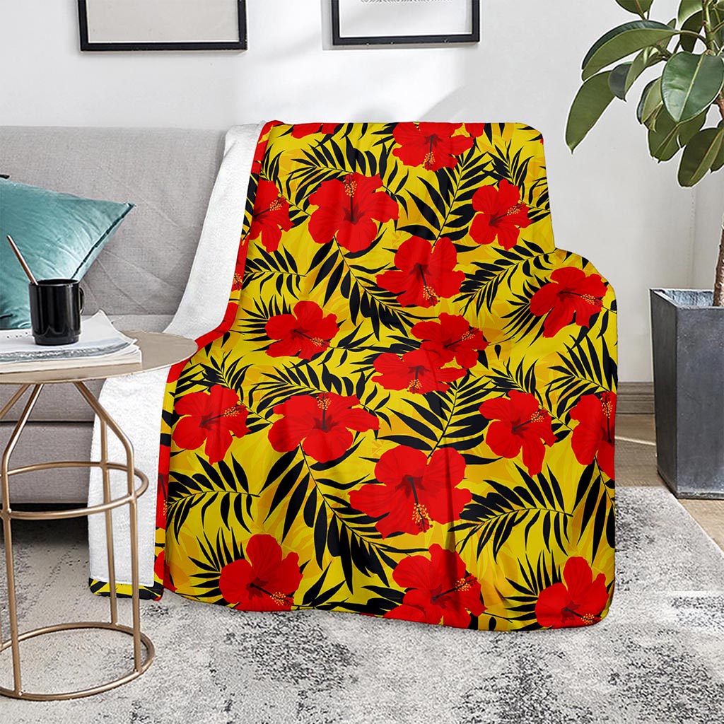 Hawaiian Hibiscus Flowers Pattern Print Blanket