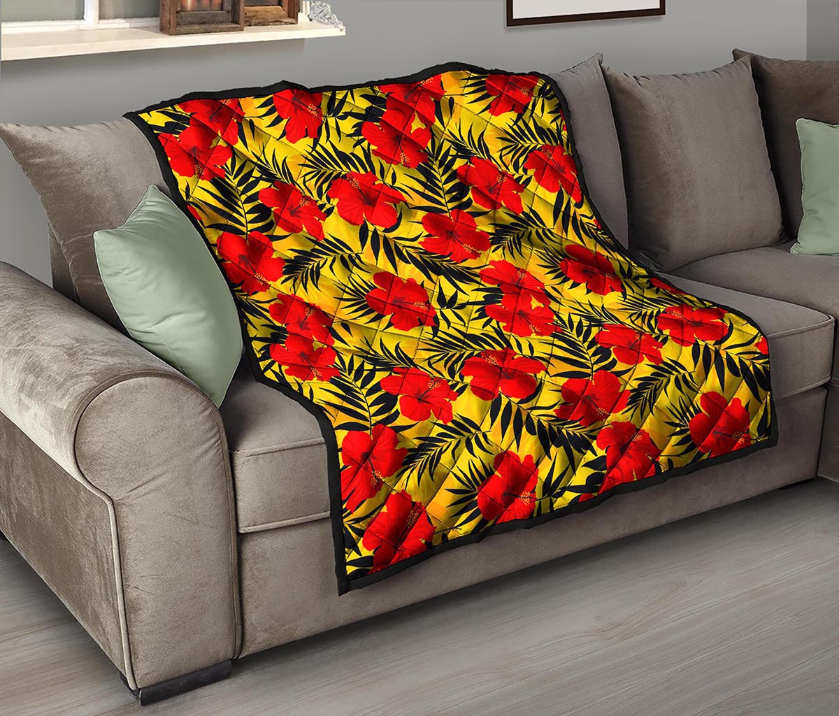 Hawaiian Hibiscus Flowers Pattern Print Quilt
