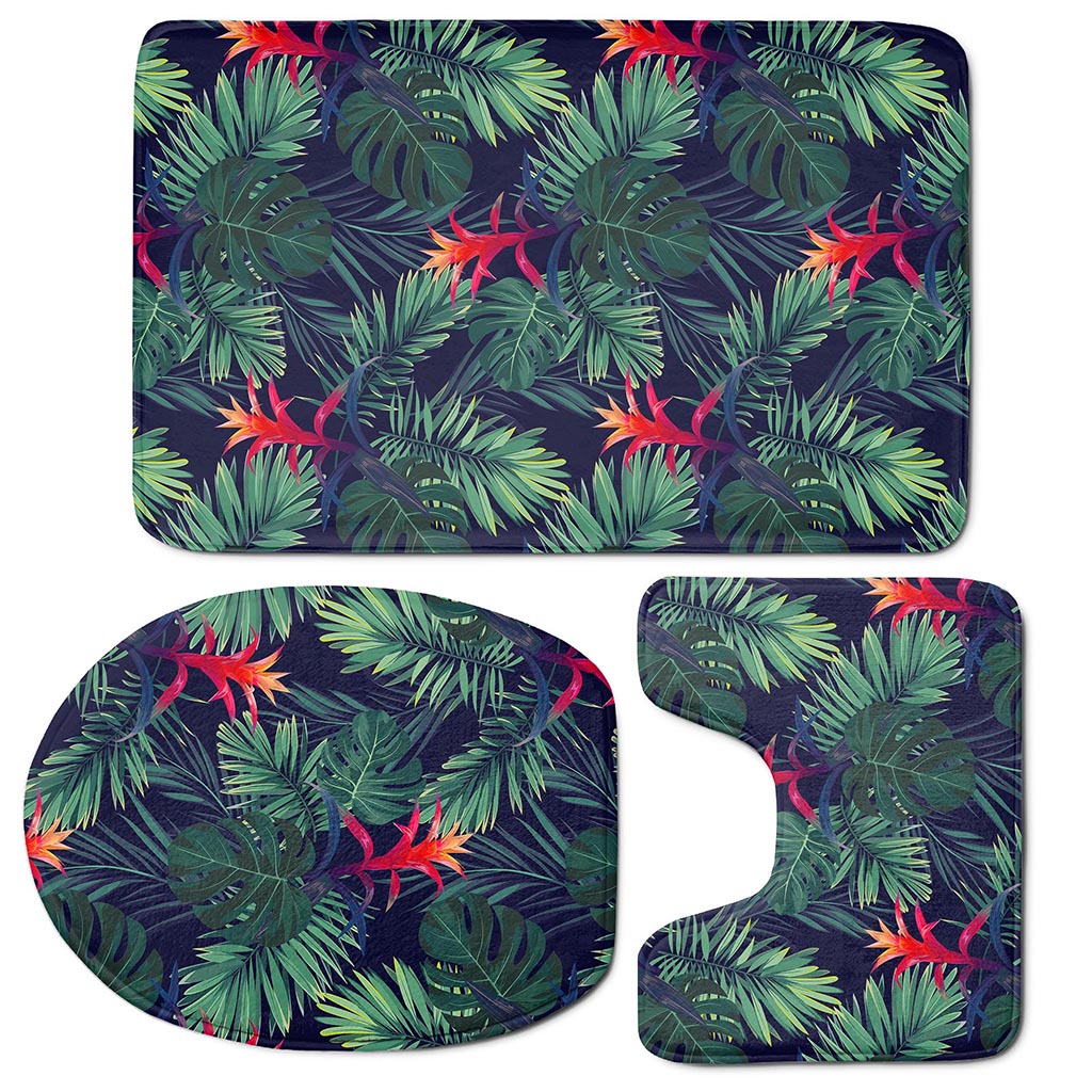 Hawaiian Palm Leaves Pattern Print 3 Piece Bath Mat Set