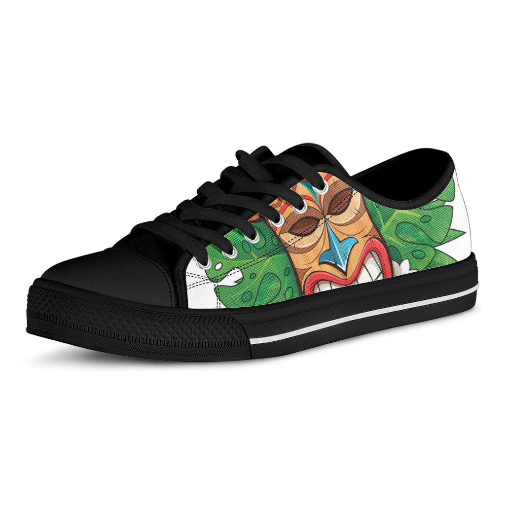 Hawaiian Tiki Print Black Low Top Shoes