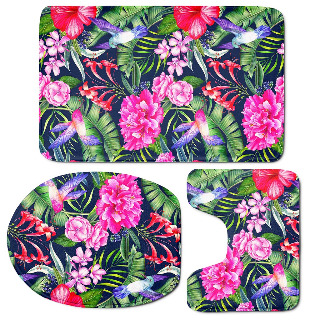 Hawaiian Tropical Birds Pattern Print 3 Piece Bath Mat Set