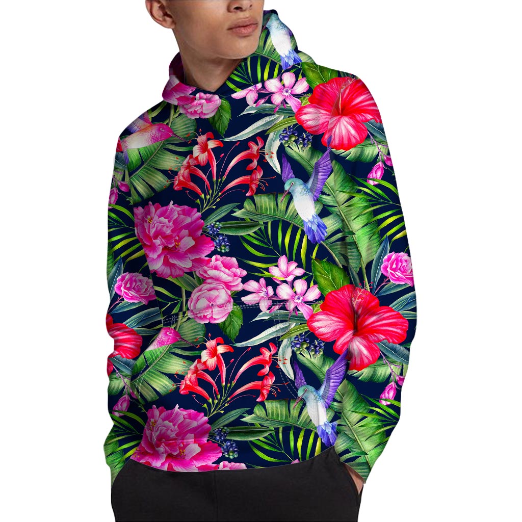 Hawaiian Tropical Birds Pattern Print Pullover Hoodie