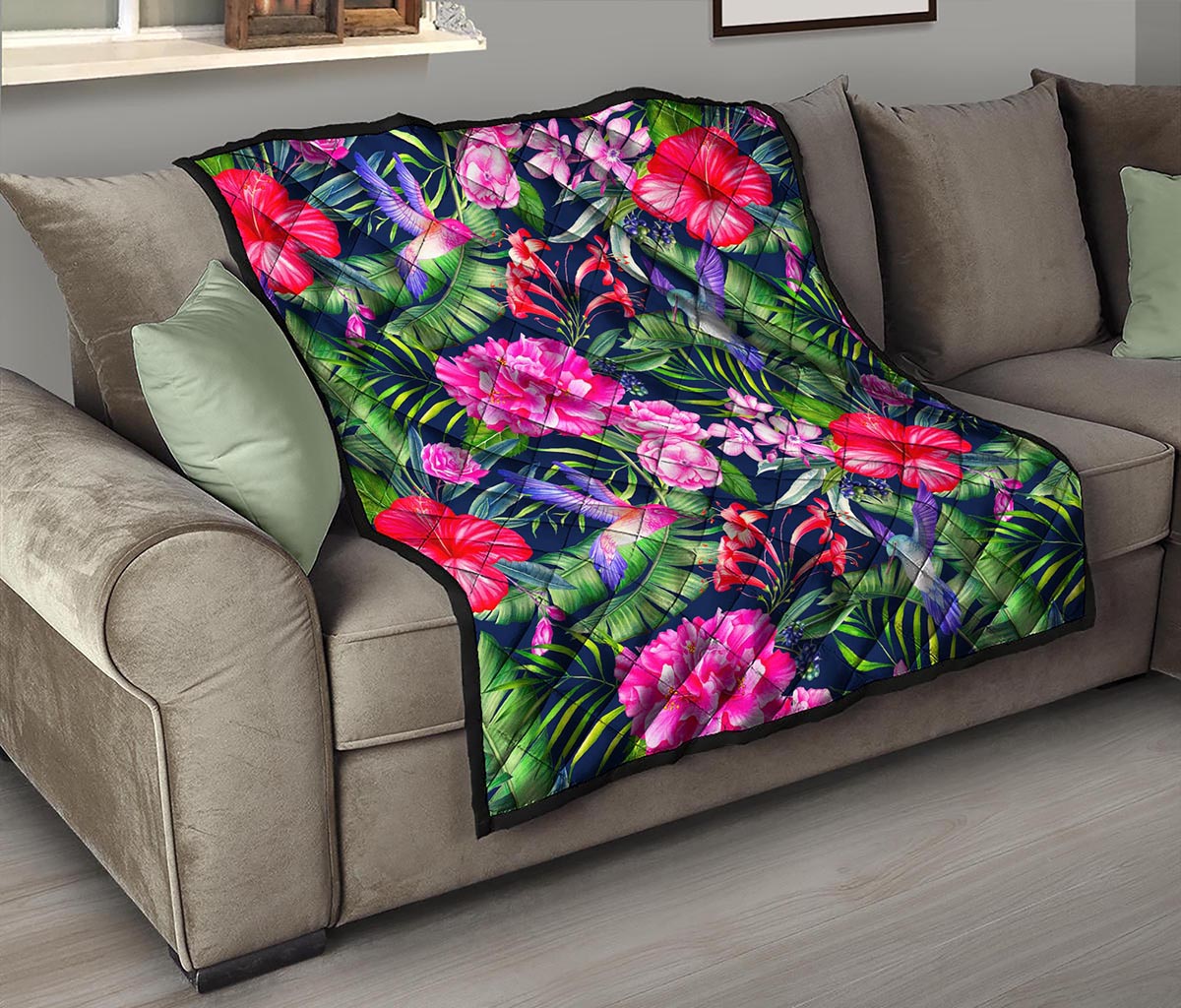 Hawaiian Tropical Birds Pattern Print Quilt