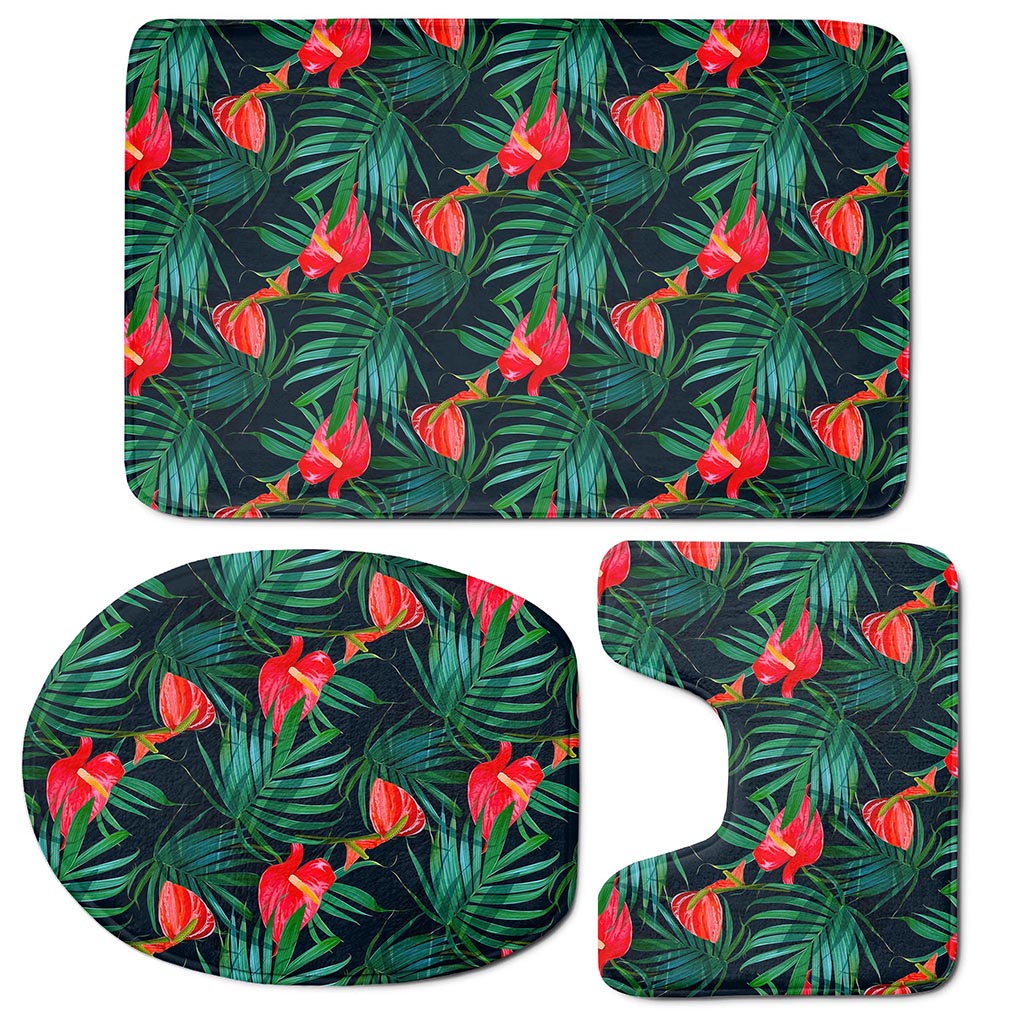 Hawaiian Tropical Flowers Pattern Print 3 Piece Bath Mat Set