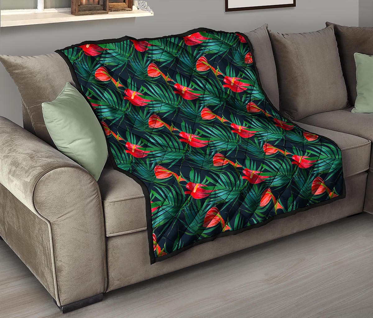 Hawaiian Tropical Flowers Pattern Print Quilt