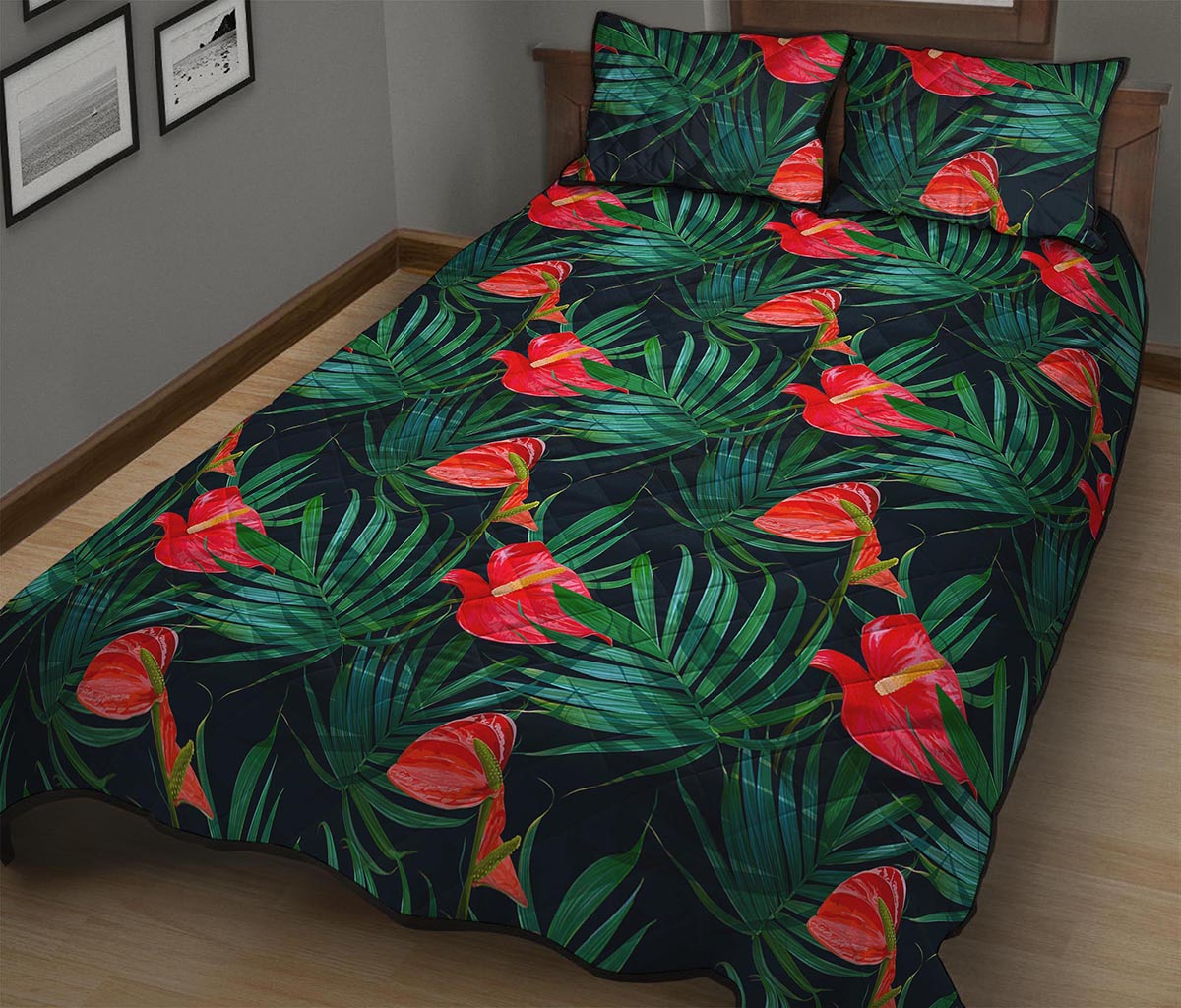 Hawaiian Tropical Flowers Pattern Print Quilt Bed Set