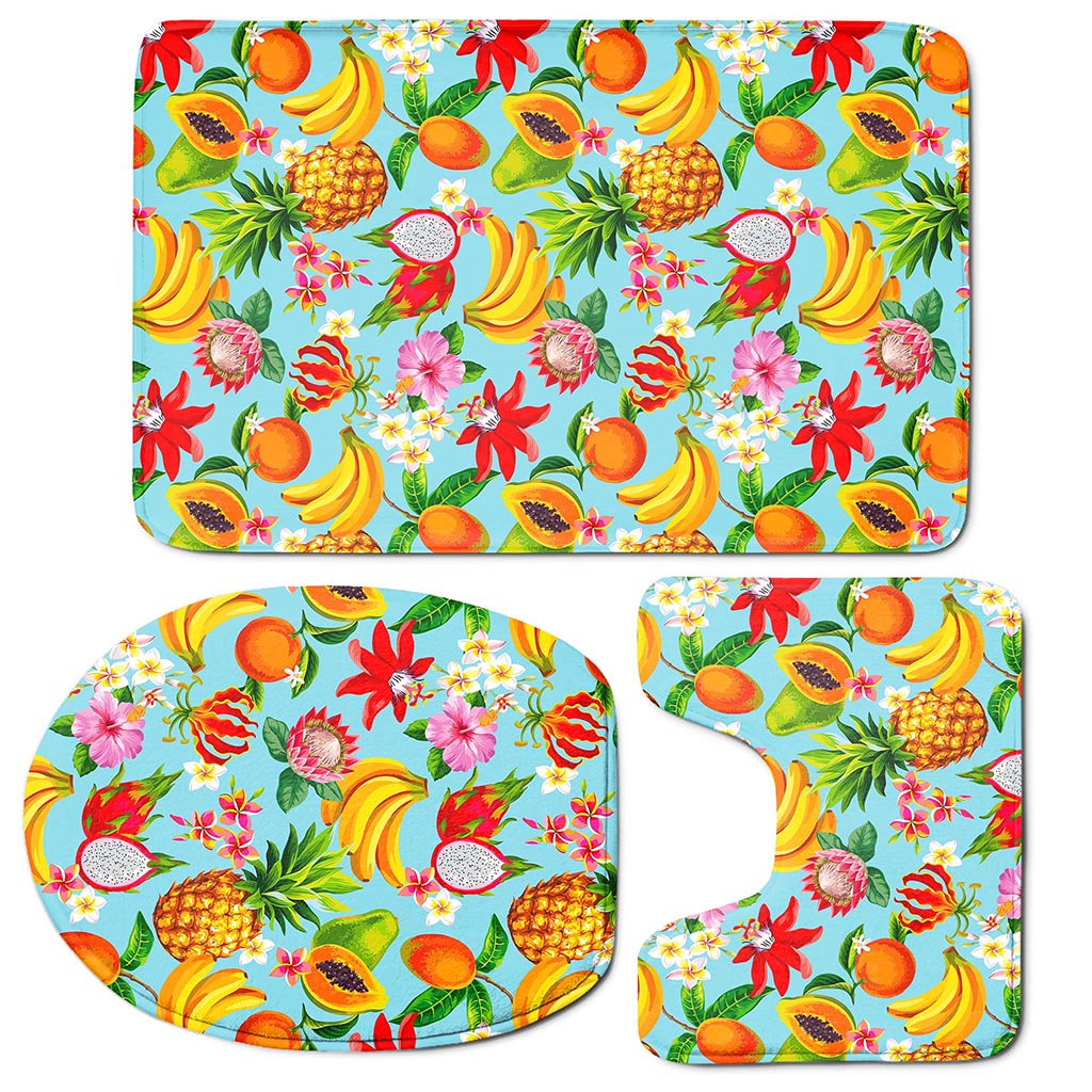 Hawaiian Tropical Fruits Pattern Print 3 Piece Bath Mat Set