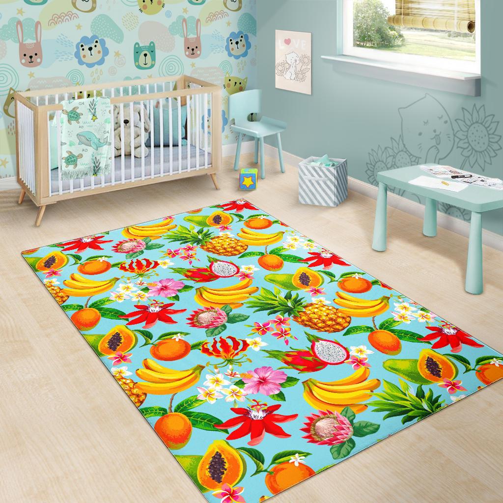 Hawaiian Tropical Fruits Pattern Print Area Rug GearFrost
