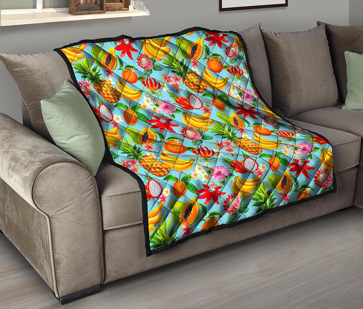 Hawaiian Tropical Fruits Pattern Print Quilt