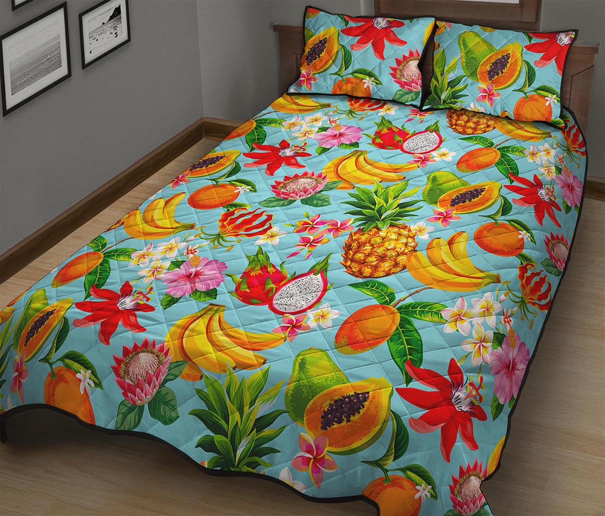 Hawaiian Tropical Fruits Pattern Print Quilt Bed Set
