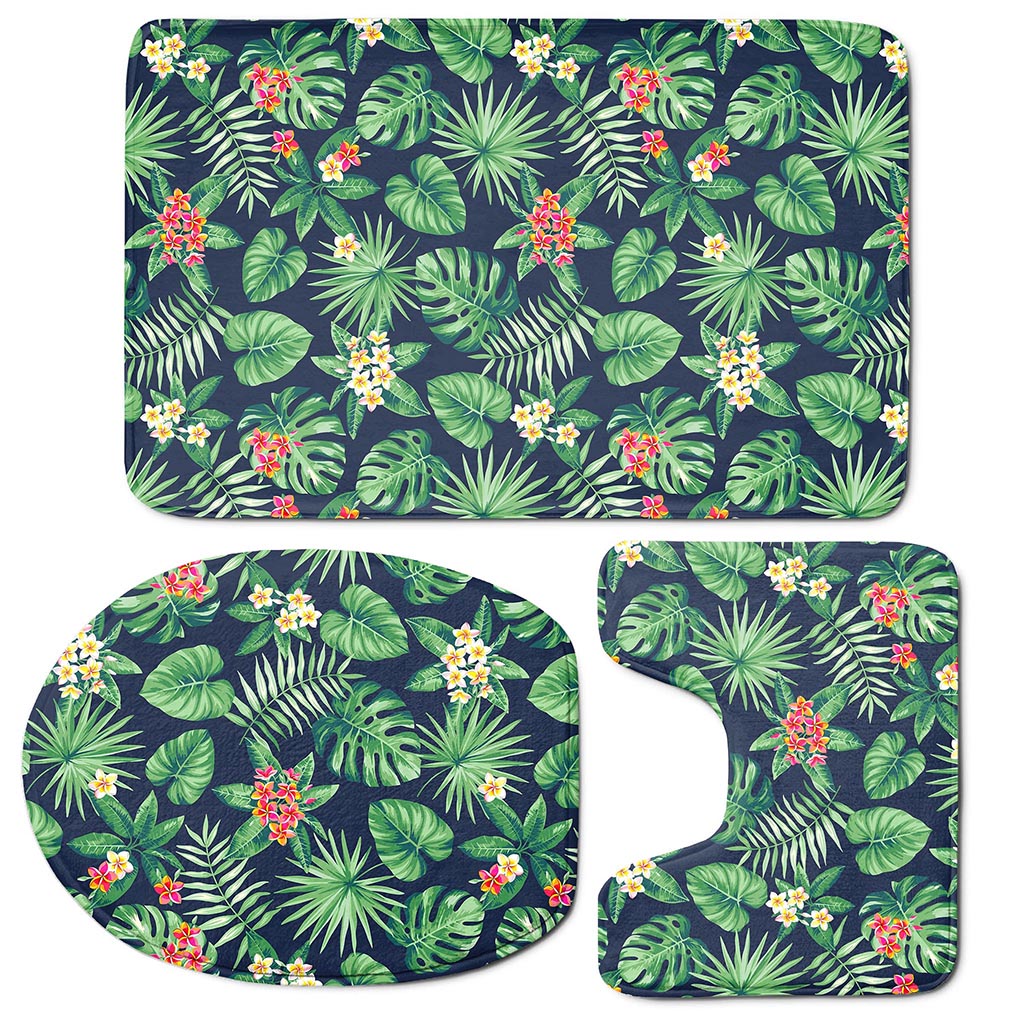 Hawaiian Tropical Leaves Pattern Print 3 Piece Bath Mat Set