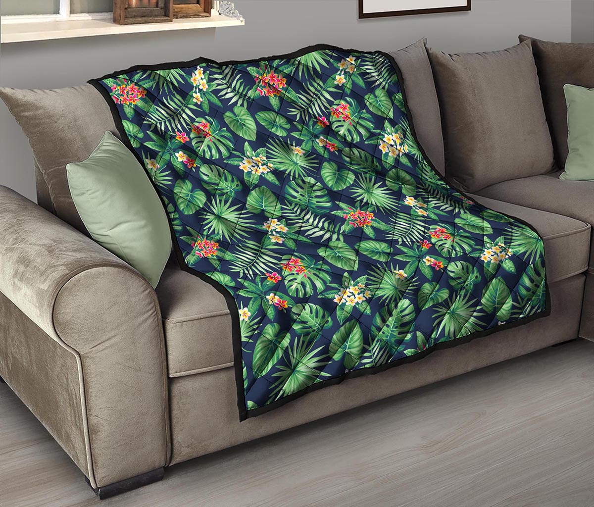 Hawaiian Tropical Leaves Pattern Print Quilt