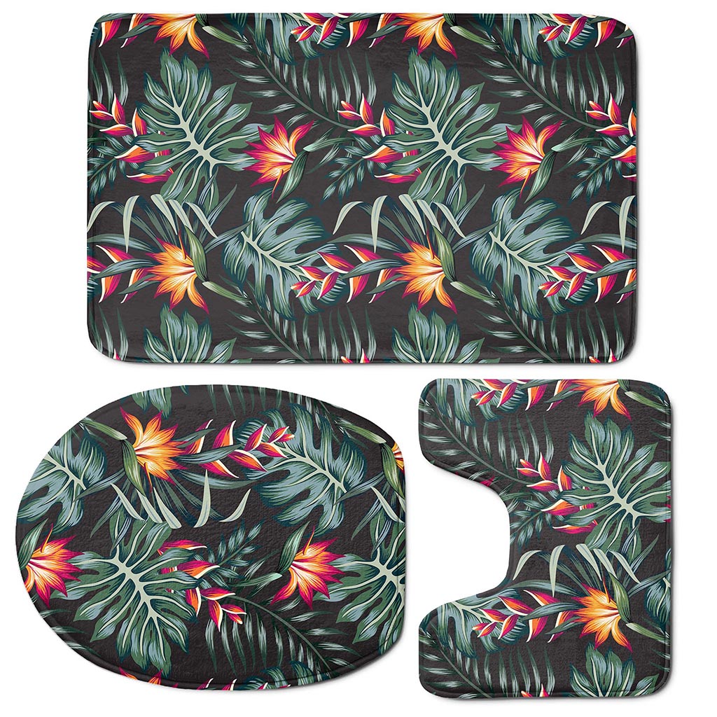 Hawaiian Tropical Plants Pattern Print 3 Piece Bath Mat Set