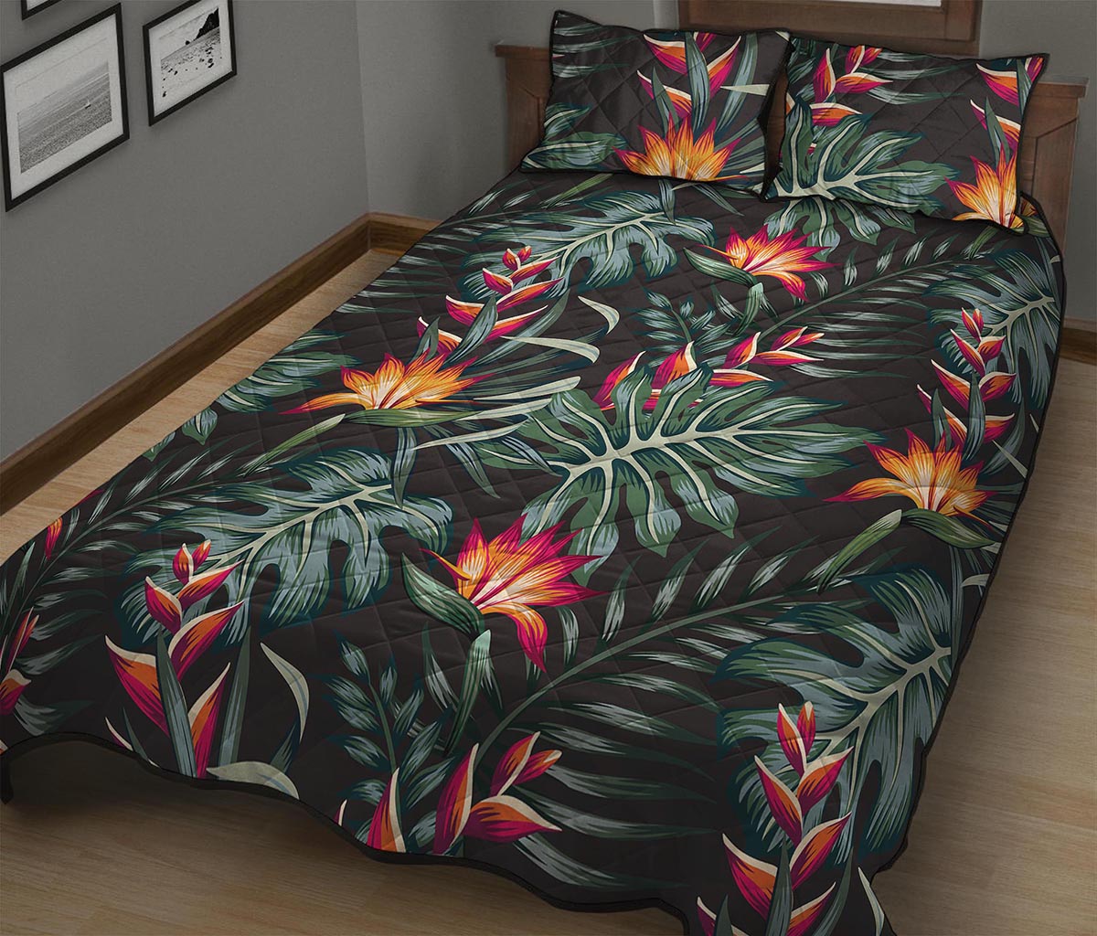 Hawaiian Tropical Plants Pattern Print Quilt Bed Set
