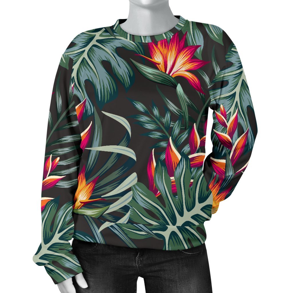 Hawaiian Tropical Plants Pattern Print Women's Crewneck Sweatshirt GearFrost
