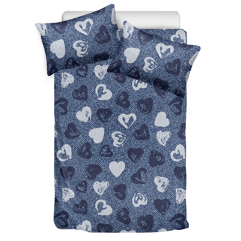 Heart Denim Jeans Pattern Print Duvet Cover Bedding Set
