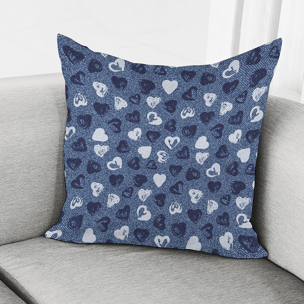 Heart Denim Jeans Pattern Print Pillow Cover