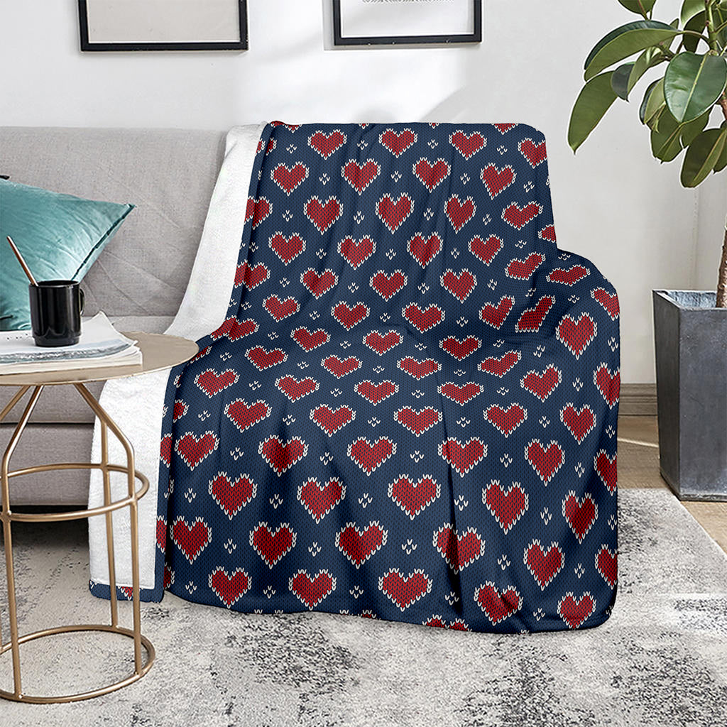 Heart Knitted Pattern Print Blanket