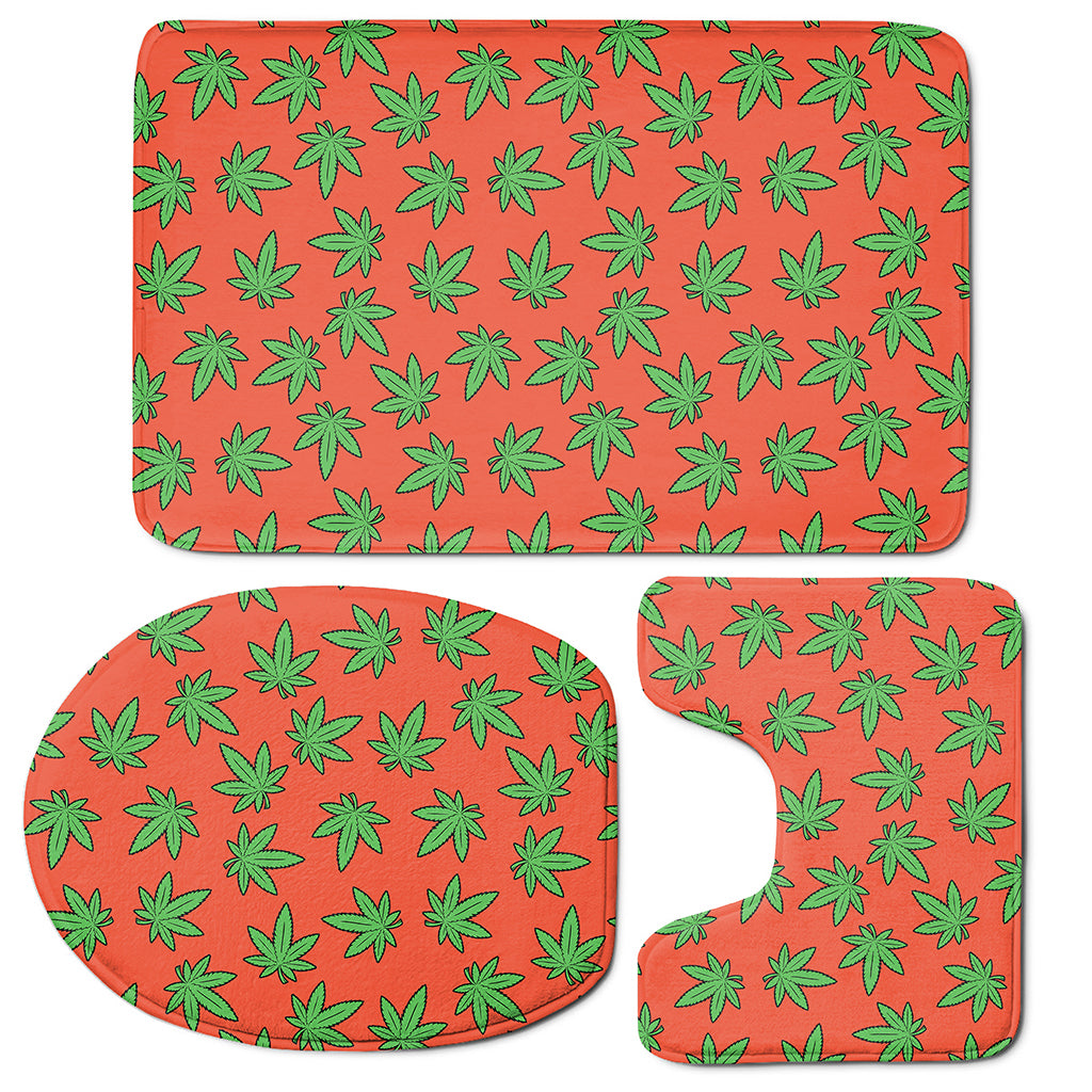 Hemp Leaf Pattern Print 3 Piece Bath Mat Set
