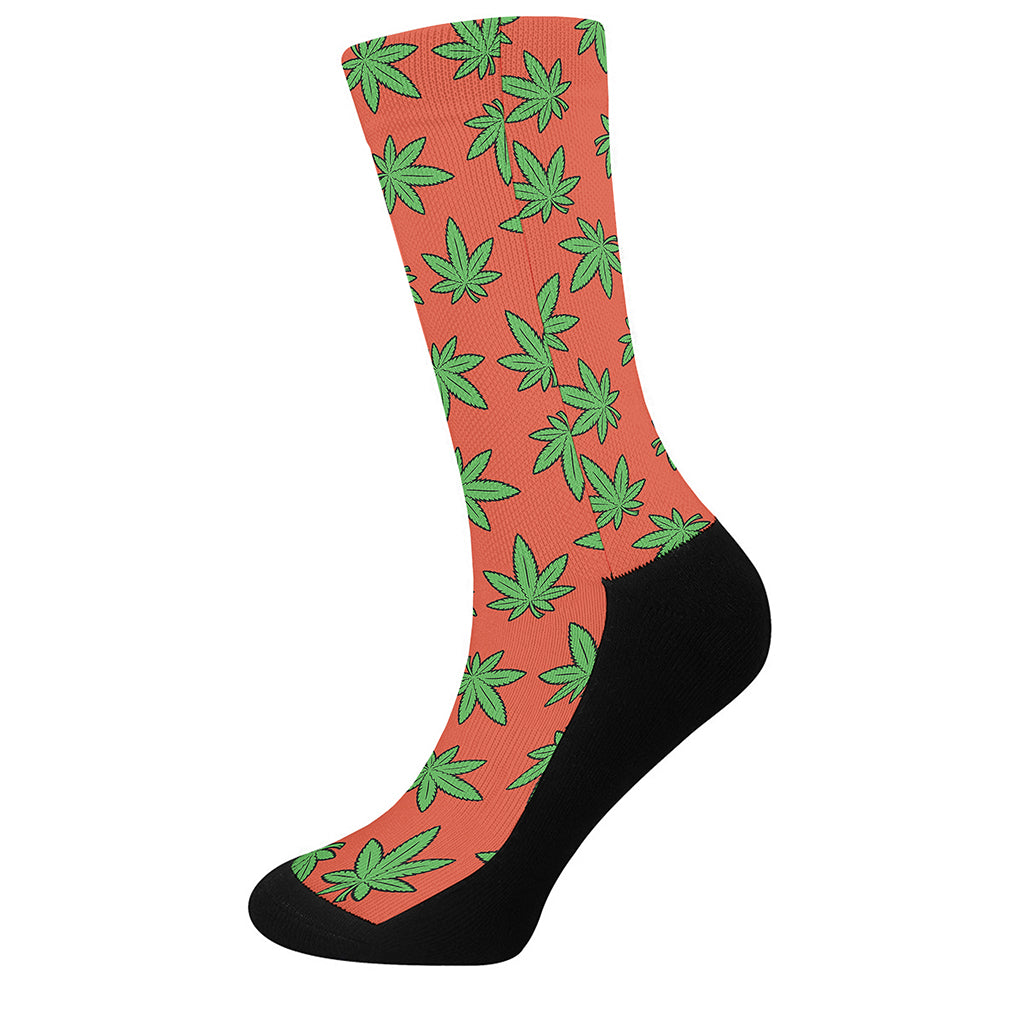 Hemp Leaf Pattern Print Crew Socks